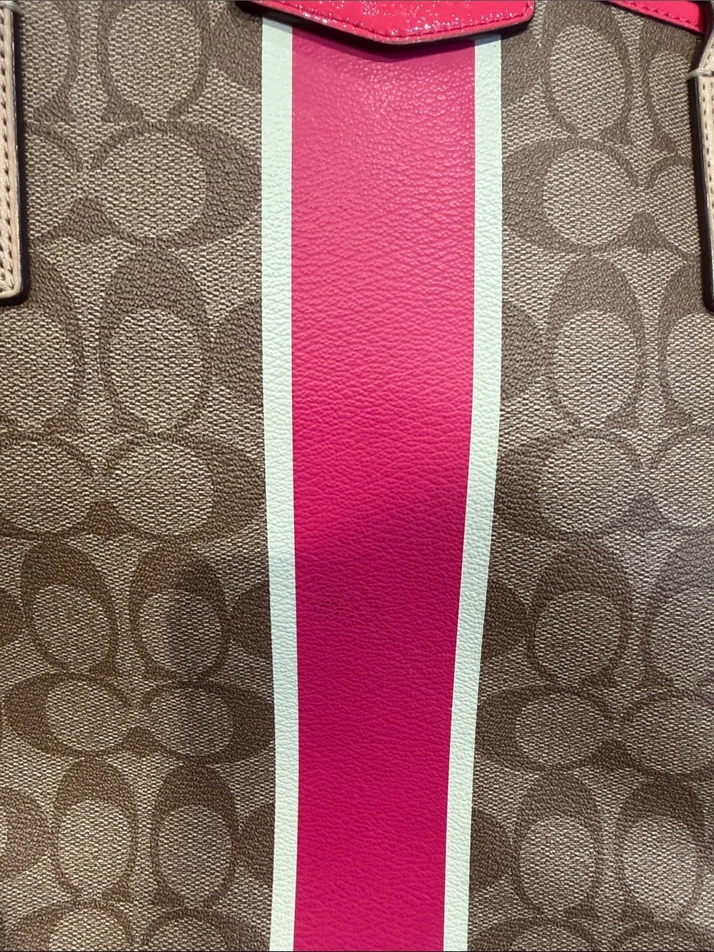 Sold Coach Brown Signature Tote with Pink Stripe